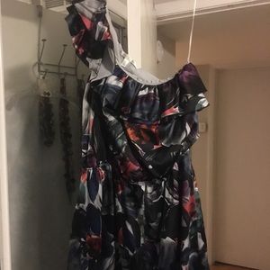 Lauren Conrad 8 one shoulder floral dress.